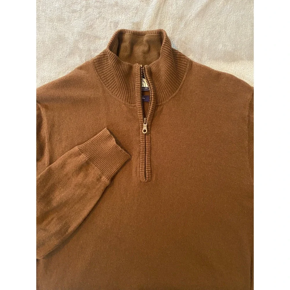 The North Face Sweater Sz M Brown 1/4 Zip Cotton Wool Mock Neck Layer Outdoor